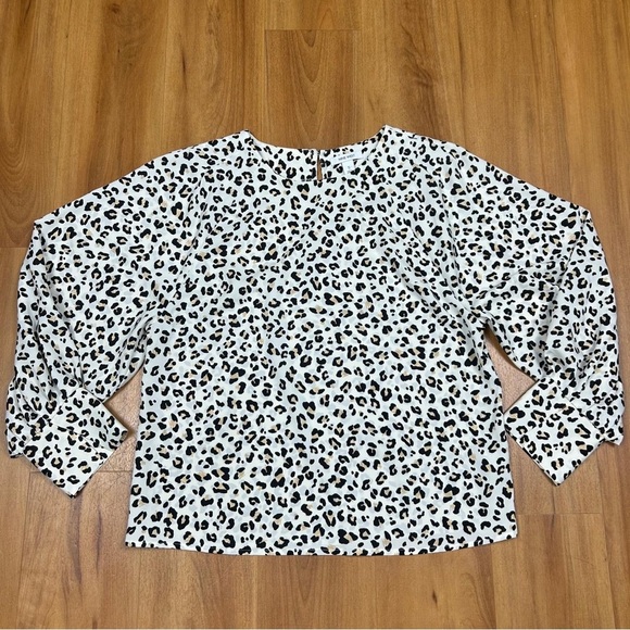 Nine West Women’s Black and Cream Animal Print Blouse Long Sleeve - Picture 2 of 10